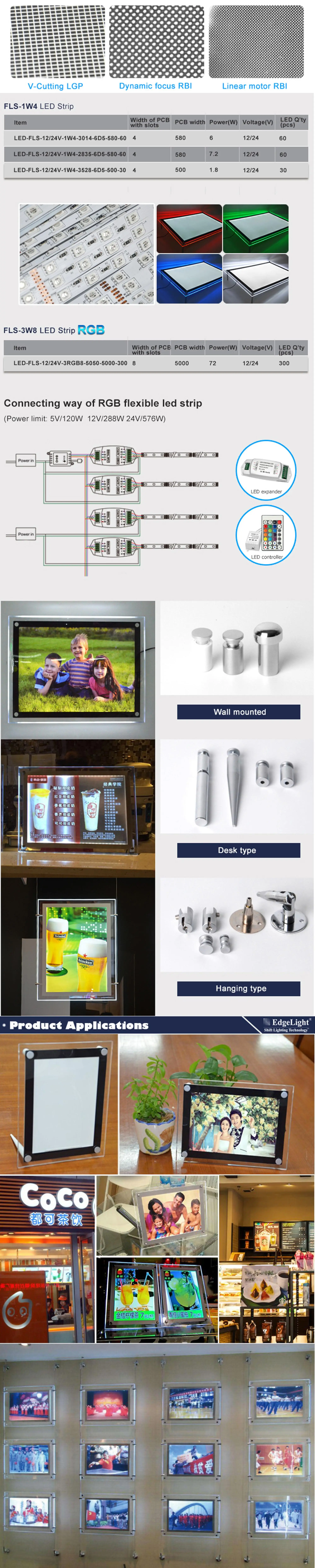 Edgelight CF5 customized sizes double sides slim led acrylic magnetic digital photo frame with led light strip