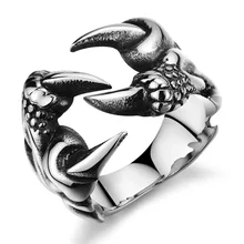 2016 New Rock Punk Masculino Anéis Motociclista Aço Inoxidável Dragon Claw Anéis Para Homens Jóia Gótico Do Vintage do Transporte Da Gota