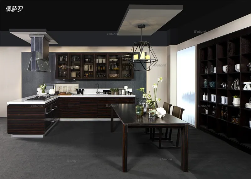 Natural Ebony Wood Veneer Kitchen With Island Buy Kitchen
