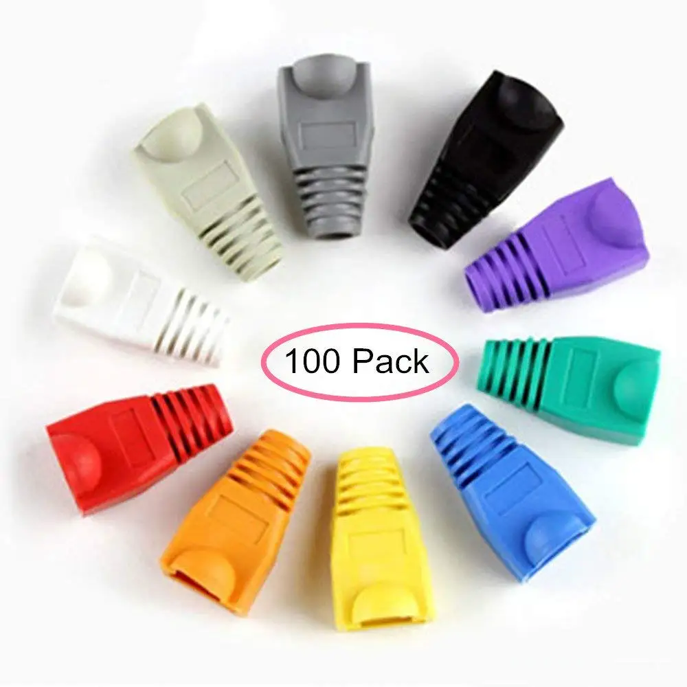 AISIBO Mixed Color RJ45 Plug Connector Network Jumper Cable, Soft Plastic Ethernet RJ45 Connector CAT5 CAT5E CAT6 Cap Connector Boots Plug Cover Strain Relief Boots (100 Pack)