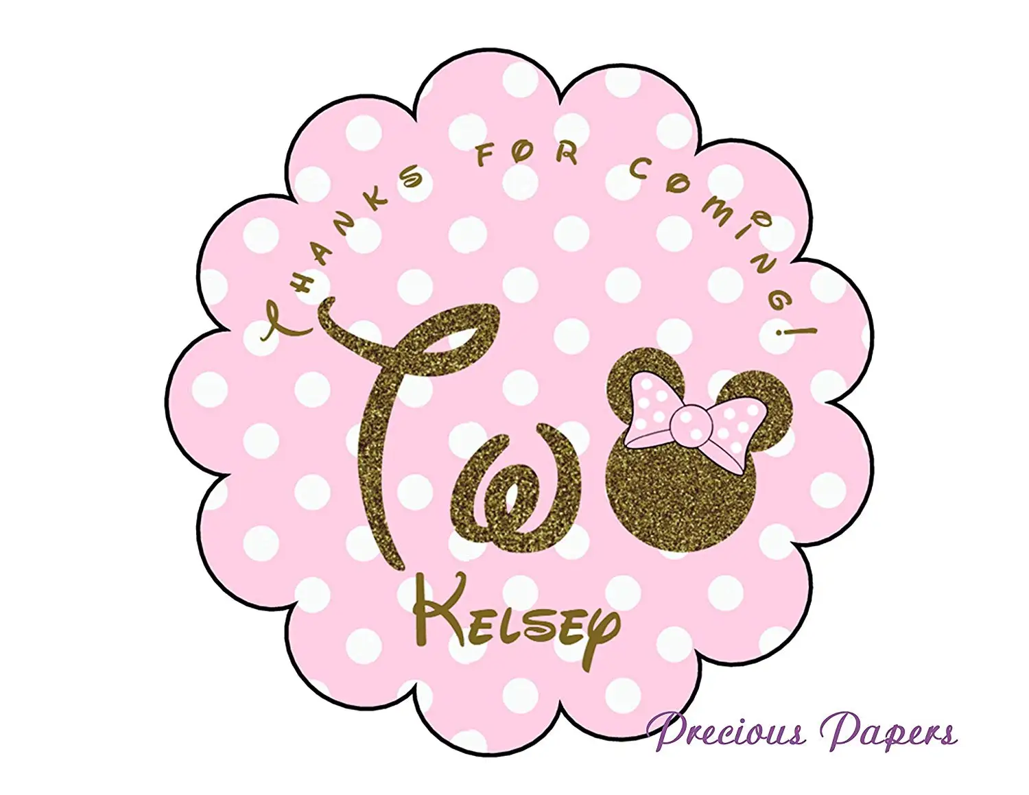 Printed and shipped set of 24 Pink and gold Mouse stickers Personalized