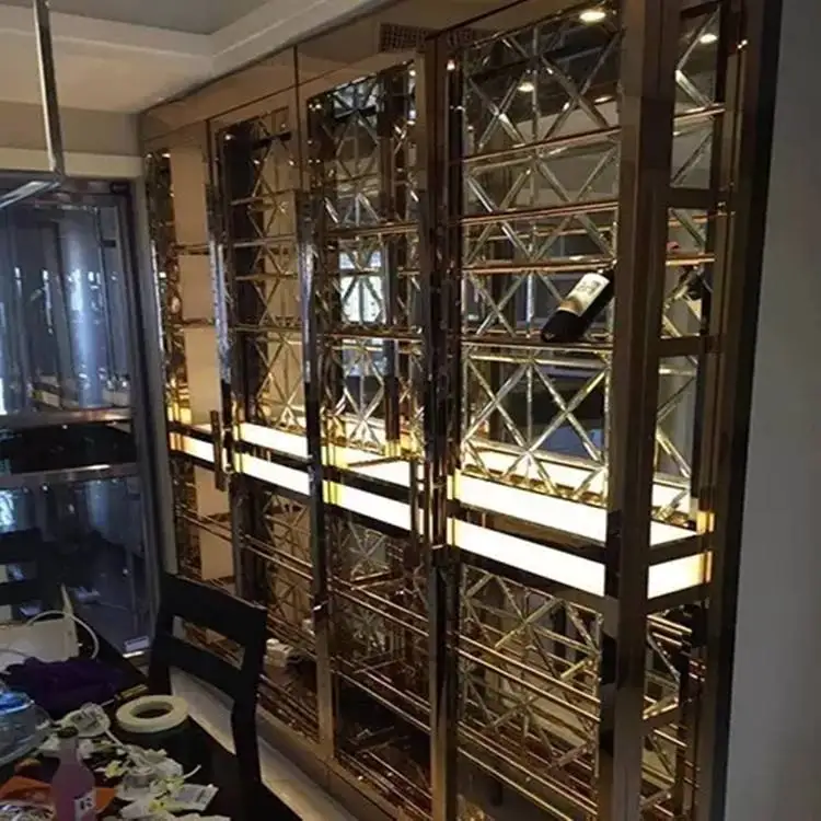 Big Size High Gold Stainless Steel Modern Wine Display Cabinet
