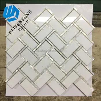 Mosaic White Herringbone Marble Mix Mother Of Pearl Shell Mosaic White Herringbone Marble Mix