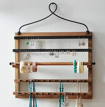 Wall Mount Wooden Jewelry Holder Earring Necklace Shelf Rack Storage Display Hanger Wall Mount Wooden Jewelry Holder Earring Necklace Shelf Rack Storage Display Hanger