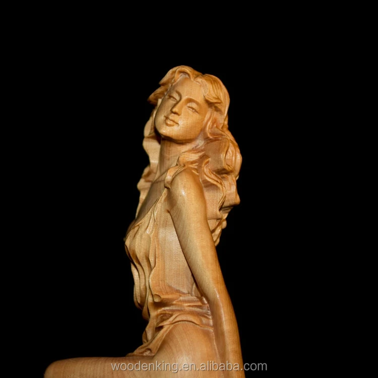 Boxwood Goddess Creative Wood Carving Figure Craft T