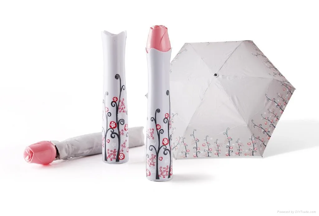Promotional 3 Fold Mini Windproof Rose Shape Gift Handle Umbrella