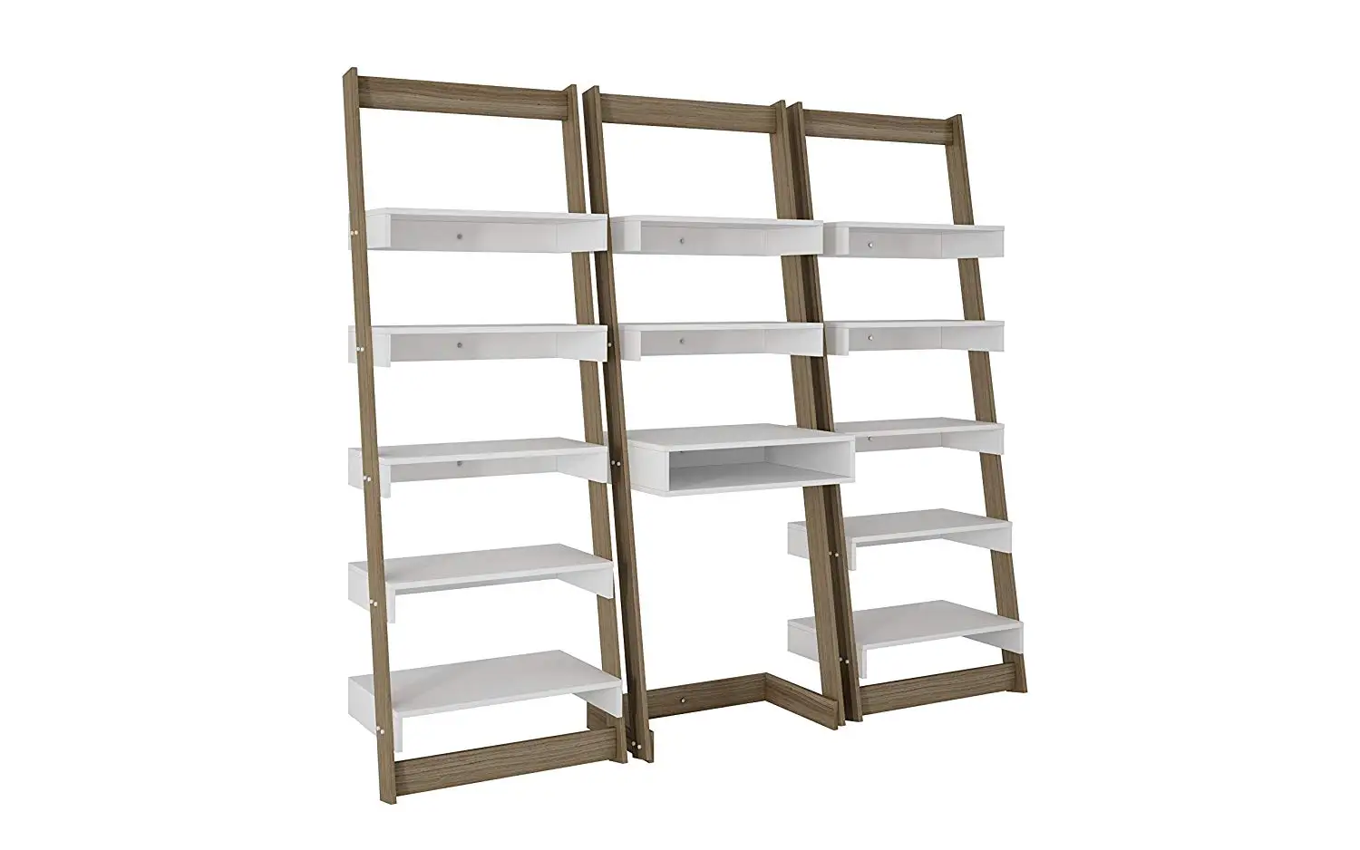 Modern 2 Toned Ladder Shelf Office Desk with 12 Floating Shelves - Includes Modhaus Living Pen