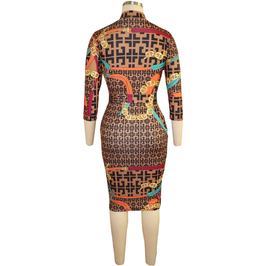 QM3545 women latest sexy printed bandage bodycon bohemian boho dress