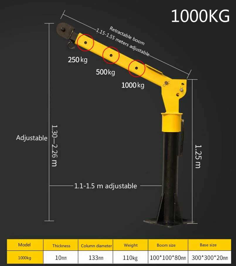 Lift 1 Ton Portable Lift Hydraulic Boom Mini Pickup Truck Crane 1 Ton