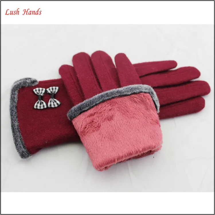 2016 spring new style woolen hand gloves women with raw edges