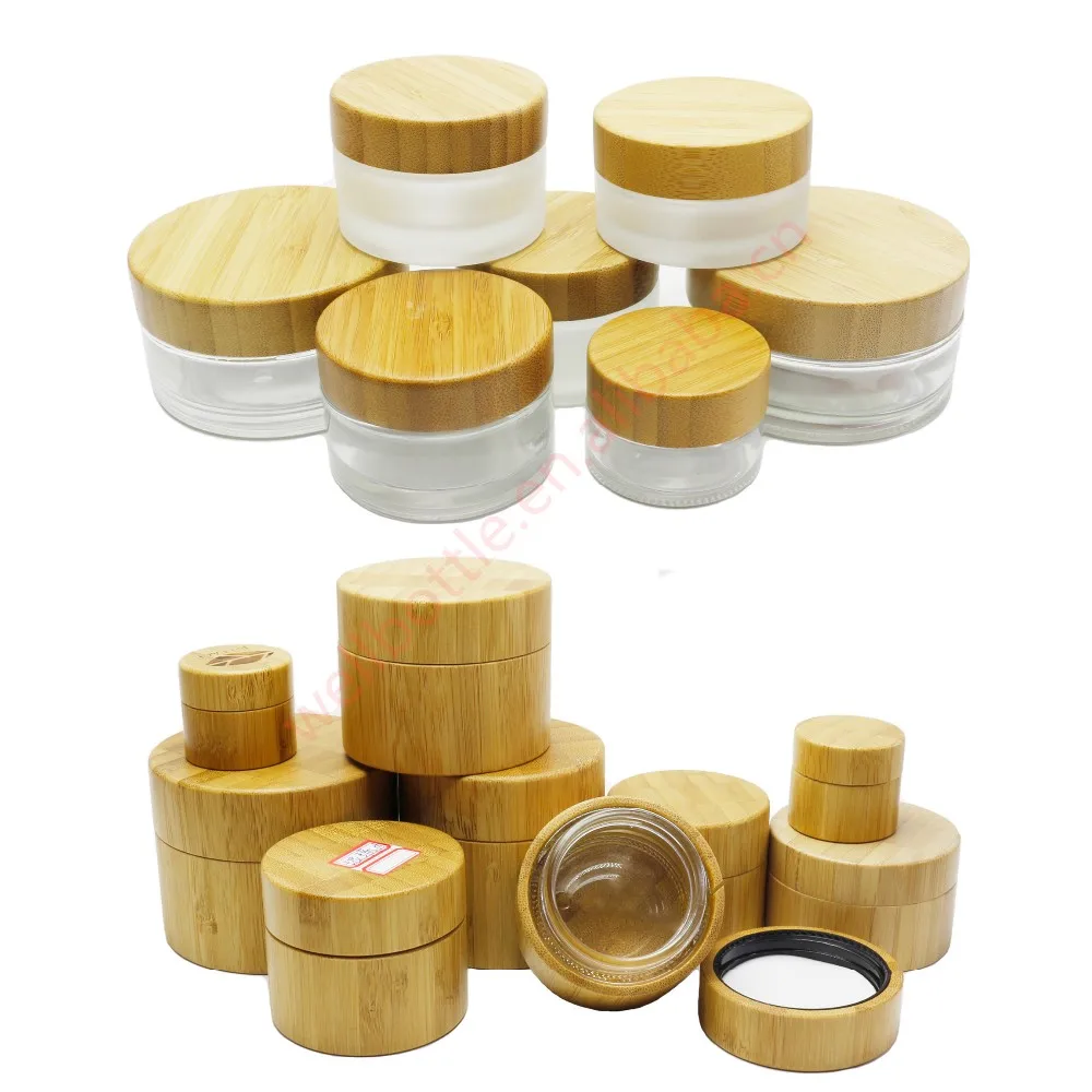 Empty Bamboo Glass Cosmetic Packaging 5g 15g 30g 50g 100g 4oz Amber