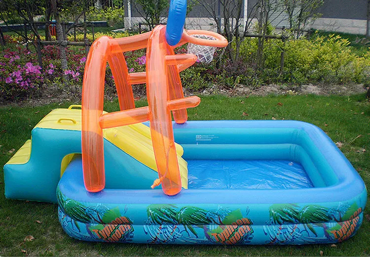 High Quality Inflatable Pool With Slide And Basketball Bouncer Kids Water  Park Home Backyard Swimming Pool - Buy Splash Pool Water Park Inflatable  Slide Basketball Hoop Rim Court Ring Toss Toy,Water Slide