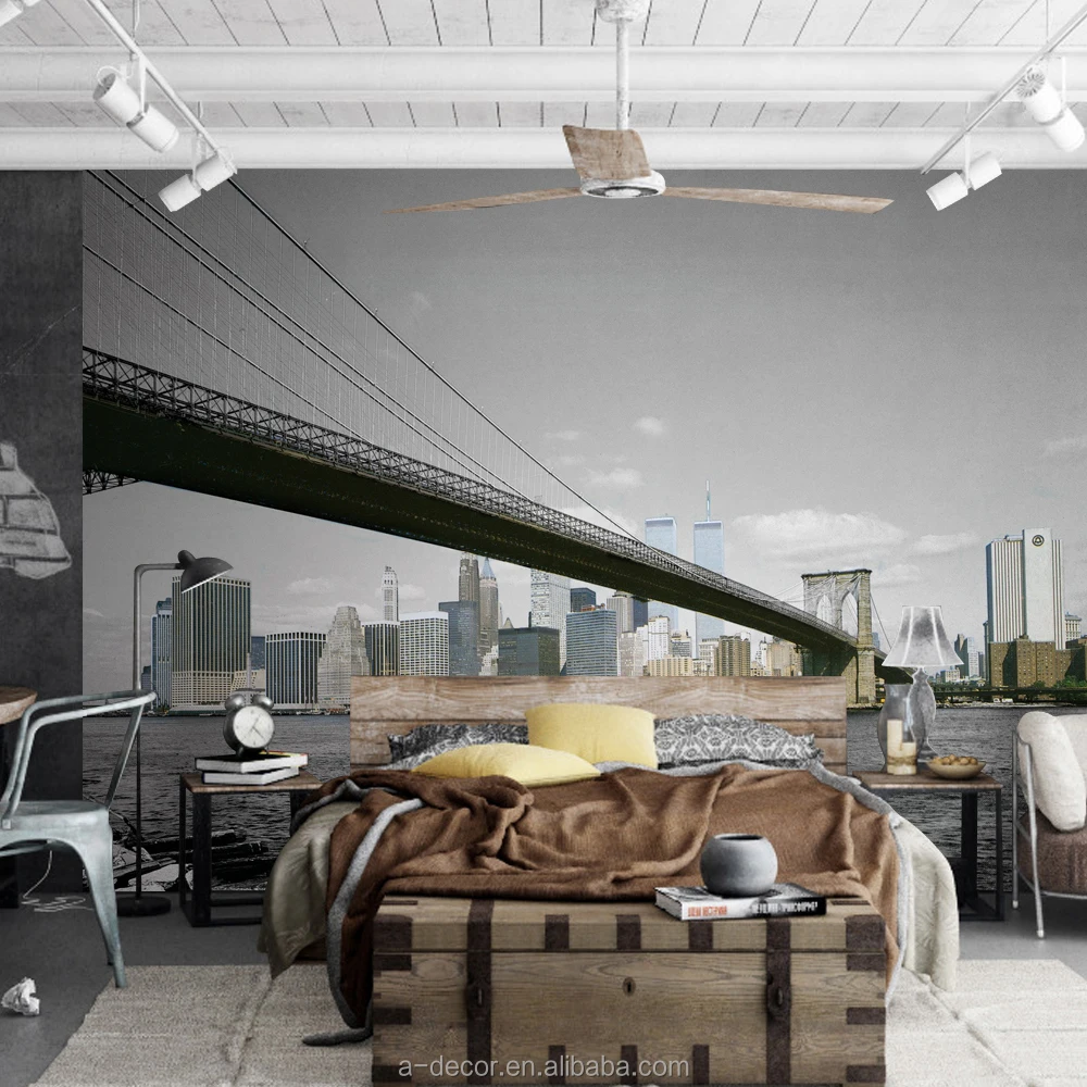 3d city sky lijn ontwerp van behang new york brug ontwerp van ...
