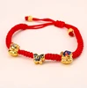 HPX003 Trade assurance 24k gold color zodiac jewelry retro style red rope zodiac pig bracelet Braided Hand Bracelet Pig bangles