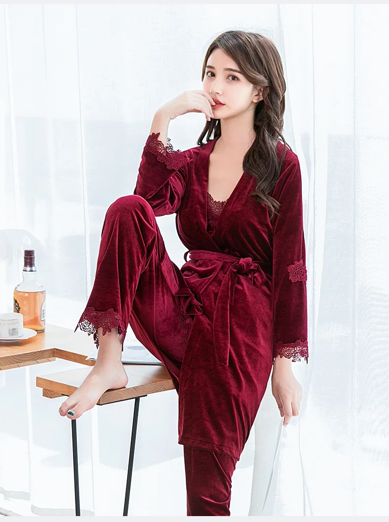 Ecowalson Velvet Pajamas Suits Women's Camisole Pajamas Night Skirt ...