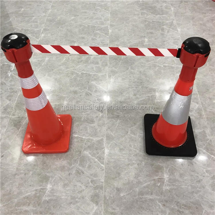 Road Safety 9 Meters Plastic Retractable Belt Traffic Cone Topper