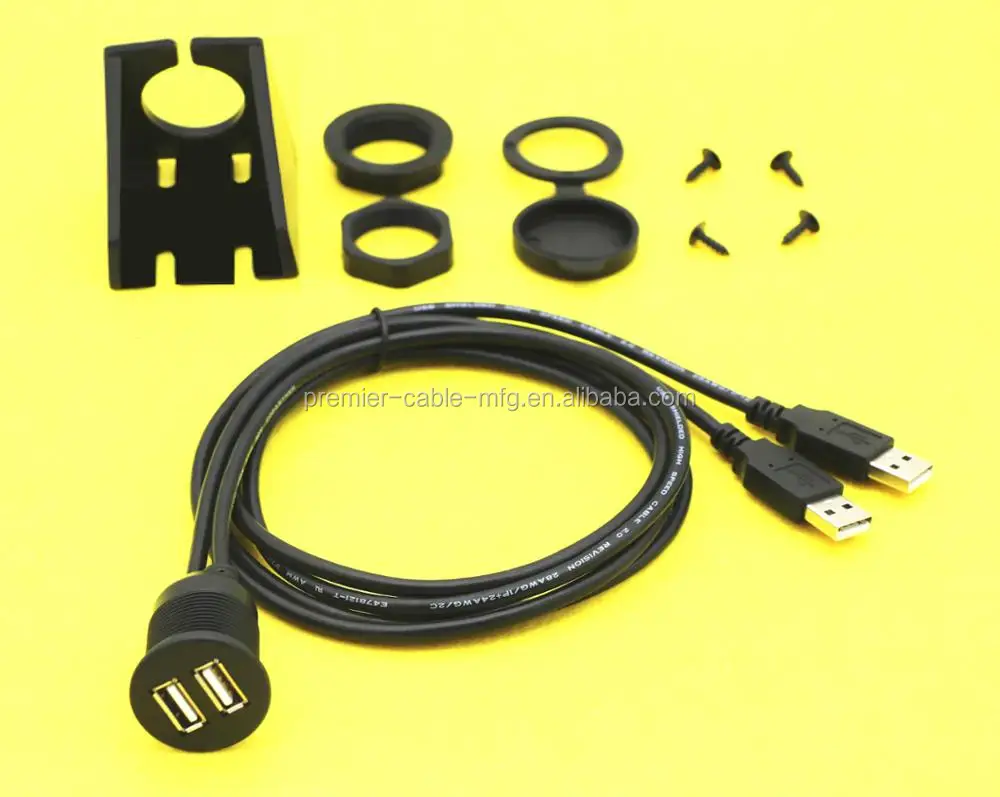 Car Boat Flush Mount Dual Usb 2.0a Male To 2x Extention Usb Cable Hub
