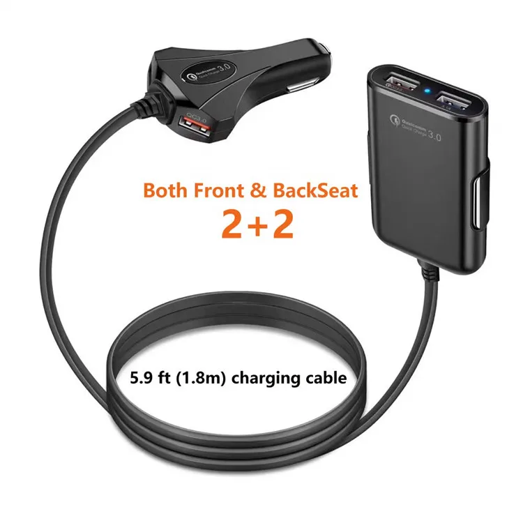 Hot Sale 4 Port USB Car Charger 5V 9V 12V Chargers Mobile phone Accessories QC 3.0 Car Charger with USB 1.8M Cable From China