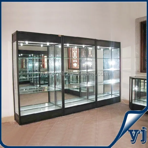 Mirror Back Panel Titanium Glass Display Showcase With Lights For