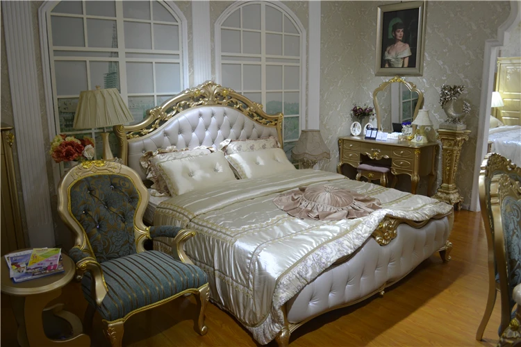 luxury royal fancy solid wood home bed room furniture bedroom set