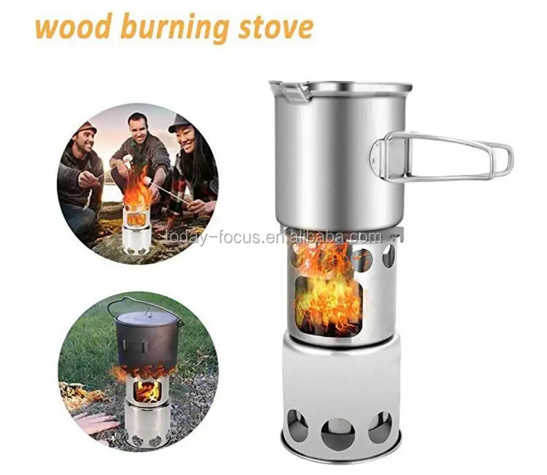 304 Stainless Steel Camping Cookware Set With Wood