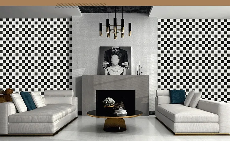 Black And White Porcelain Glazed Square Ceramic Mosaic Tile Art For Wall Decor