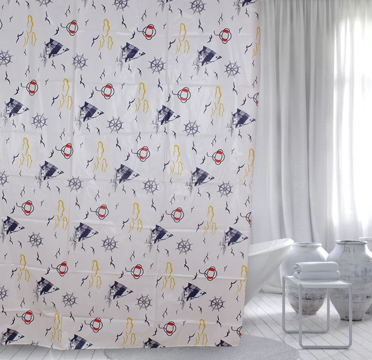 Gaya Kustom Shower Curtain Dicetak Burung Camar Laut Dan Kapal