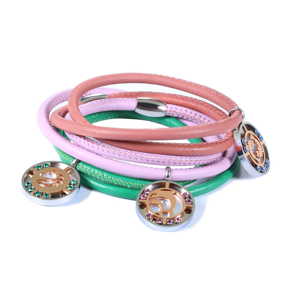 New Arrivals Women Accessories Birthstone Slide Charm Double Wrap Genuine Leather Bracelet 2019