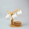 Bamboo Coffee Cups and Saucer Display Stand for Home and Office with Tea Cup and Saucer Set of 6 Ceramic Tea Cup and Saucer Set