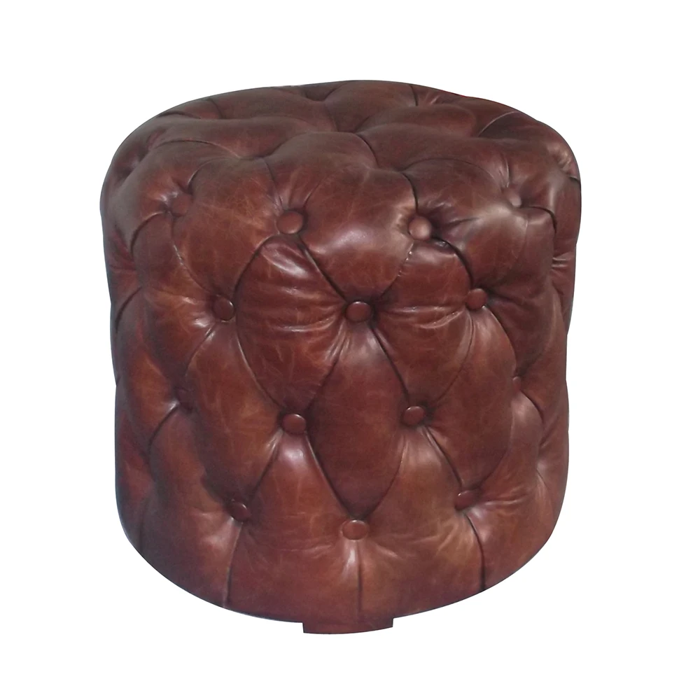 Genuine Leather Footstool Ottoman Furniture,Tufted Leather Ottoman