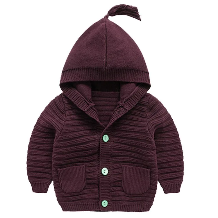 Custom Factory fashions cotton knitted boy sweater kids coat with hood