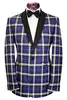 urban city life coat modern stylish man plaid block checked tuxedo blazer blue custom design wedding dress men suit