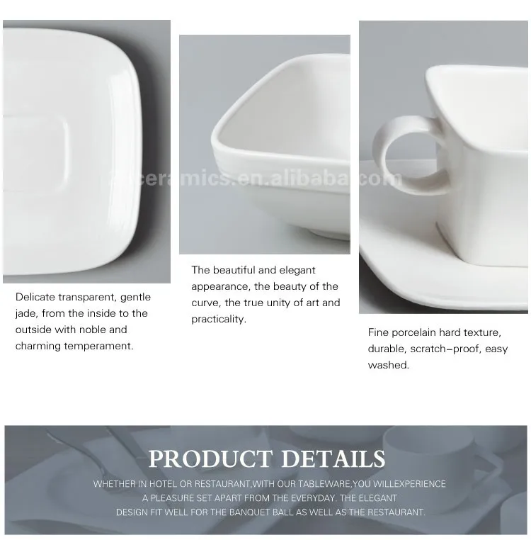 ceramic tableware for 5 star hotel,7"9.25"11.25" square plate porcelain dinnerware set