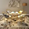 Nordic Fashion Modern Champagne Gold Iron Frame Dining Chair Coffee Table and Chair Set