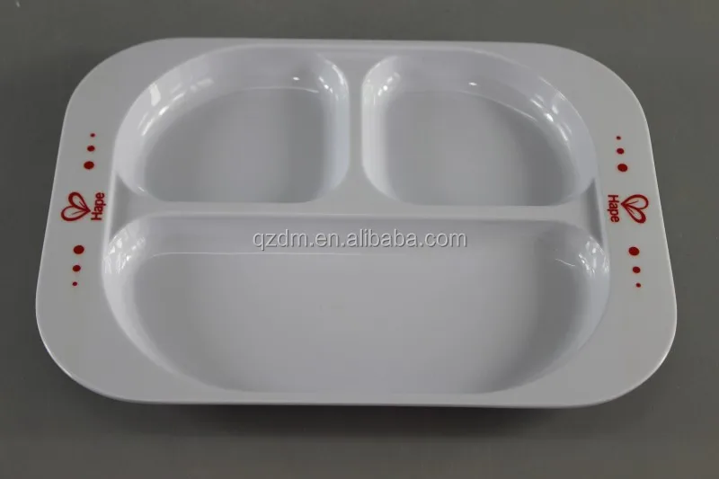 White 3 Divide Plate, Melamine Dinner Plate For Kids