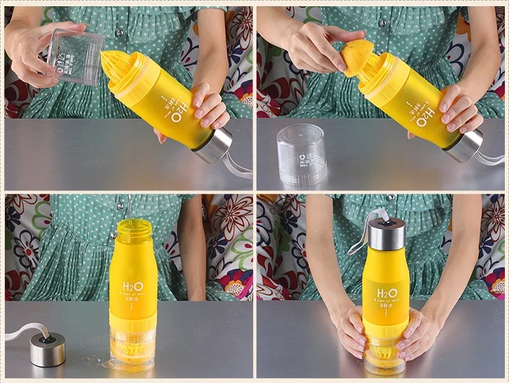 Free Sample Plastic Sports Fruit Infuser Water Bottle with Handle, Lemon Juice Bottle