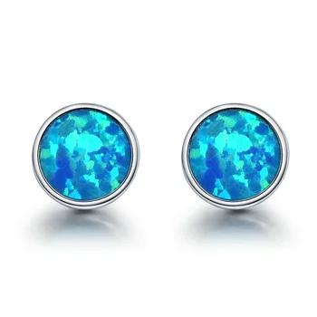 Round Blue Fire Opal Stone Stud Earrings Women 925 Sterling Silver Round Blue Fire Opal Stone Stud Earrings Women 925 Sterling Silver Jewelry