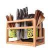 Multifunctional Solid Beech Wood Knife Holder Storage Rack Cutting Board Shelf Organizer for Kitchen