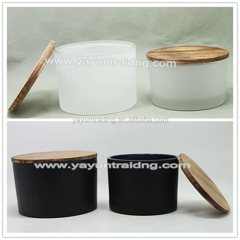 Classic Matte Black White Candle Jar With Decorative Box And Wood Lid