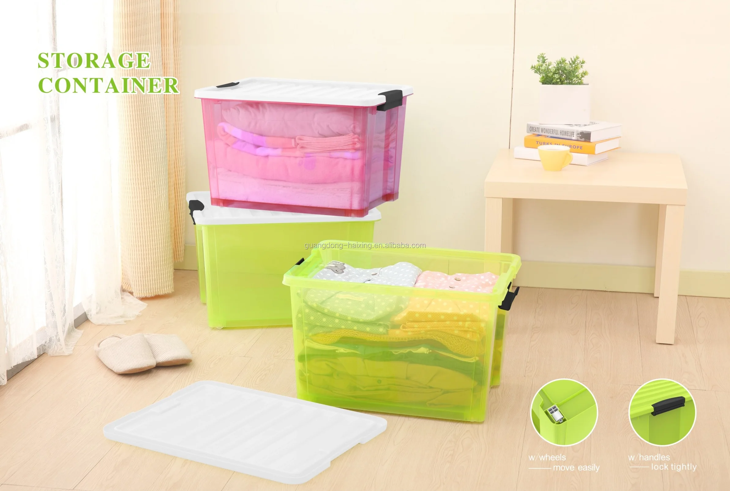 Factory direct price 21L box transparent container home organizing storage bins plastic with lid for clothes