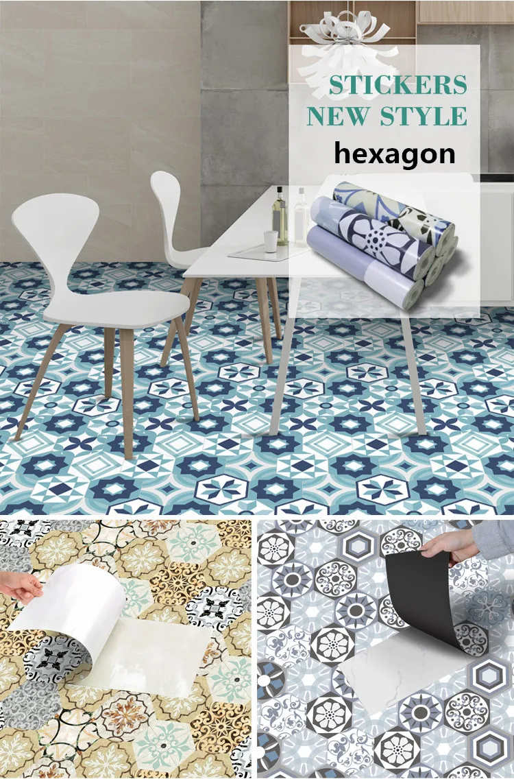 White Black Grey Hexagon Waterproof Removable Kitchen Wall Tile Sticker