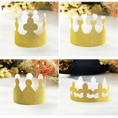 Gold Crown Party Hat Prince Princess Birthday Glitter Decorations