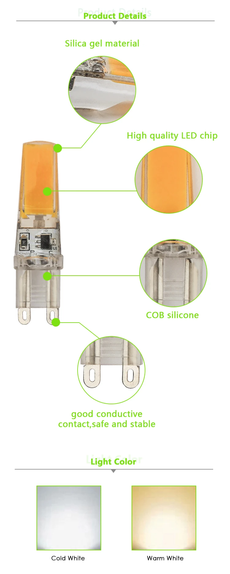 CE, EMC, LVD, RoHS LED G9 Lighting High Lumen Light 300 Lumens COB 3W