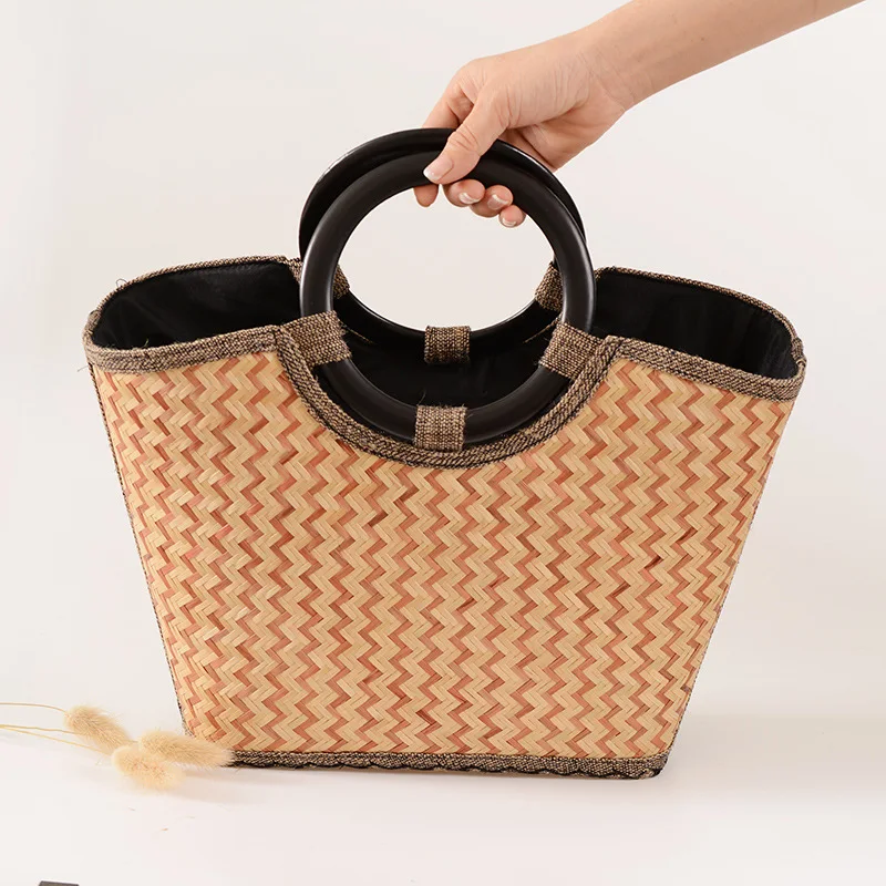 New Trendy Womens Bamboo Handbag Handmade Large Tote Bag Buy New