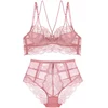 Factory Direct Sales New design Silk And Panty Set Woman Sexy Gathered Ultra-thin Transparent Lace Bra