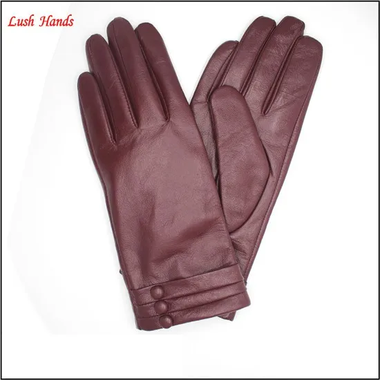2016 ladies simple style wine red cheap leather gloves
