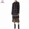2016 Top design Black virgin wool blend checked patter winter women coat