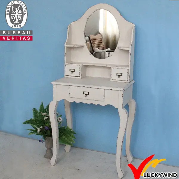 white vintage dressing table with mirror