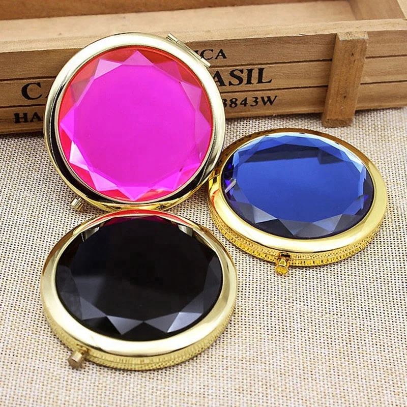 2018 Portable Folding Crystal Small Mirror Compact Pocket Makeup Mirror With T Box Packing 