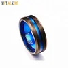 Men's 8mm Brown Tungsten Carbide Ring Matte Finished Wedding Band Centre Grooved Blue Inside Comfort Fit
